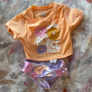 Kids Swim Set with Peace Floral Design - Orange and Purple